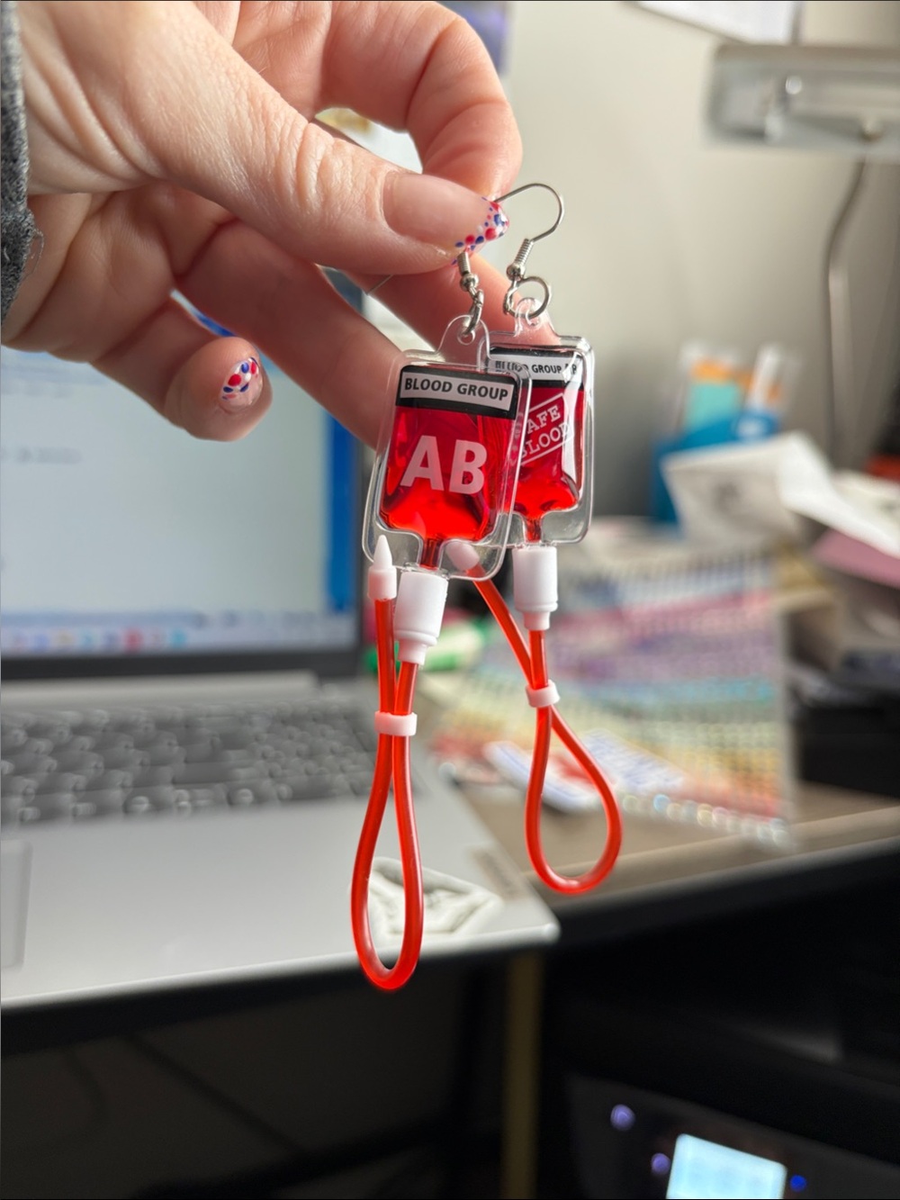 Red AB Blood Bag Earrings